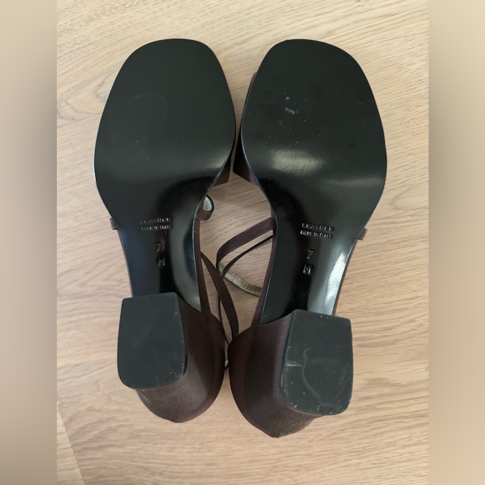 Yves Saint Laurent Vintage Open Toe Block Heel Strappy Sandals Brown Sz.7 Italy - Picture 9 of 11